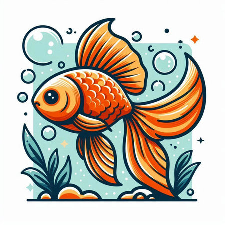 Goldfish in the sea. Vector illustration. Isolated on white background.のイラスト素材