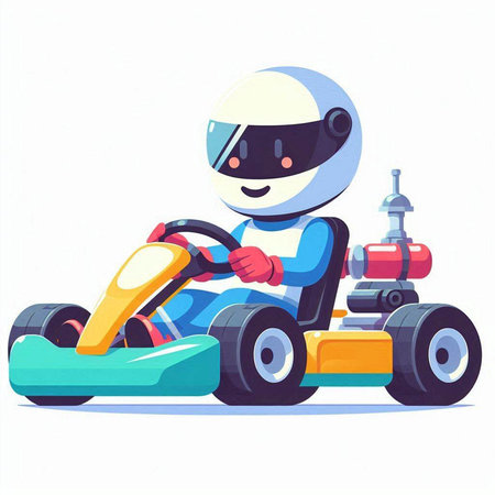 Cartoon vector illustration of a boy driving a race car on a white backgroundのイラスト素材
