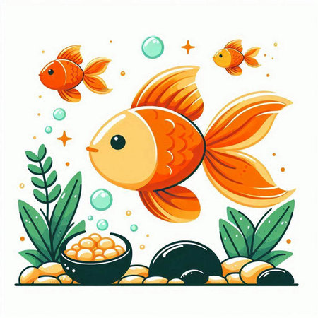 Illustration of a goldfish swimming in the aquarium. Vector illustration.のイラスト素材