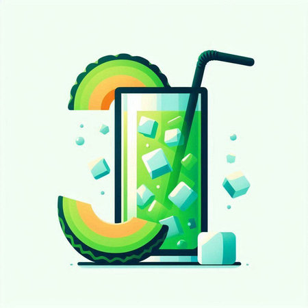 Green smoothie with melon and ice cubes. Vector illustration.のイラスト素材