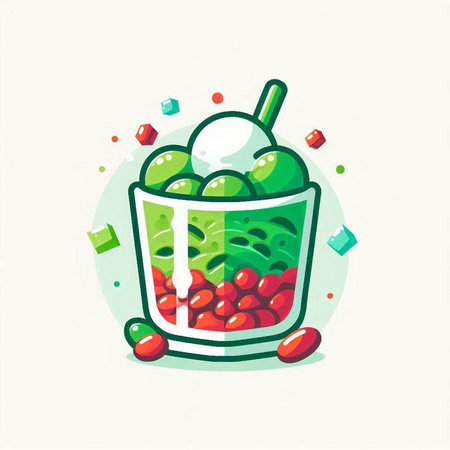 Green smoothie in a glass with a spoon. Vector illustration.のイラスト素材