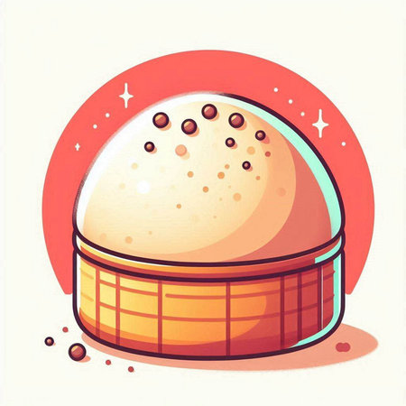 Illustration of a cartoon ice cream in a round frame on a white backgroundのイラスト素材