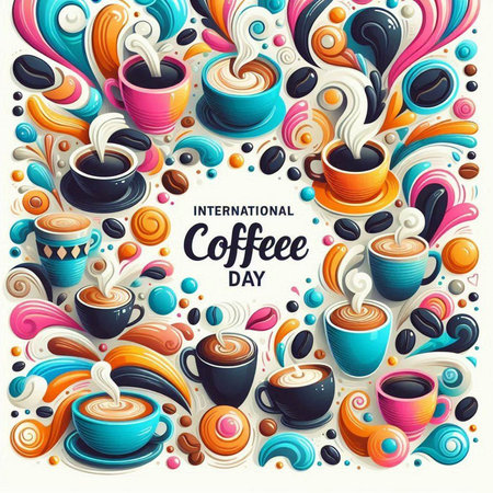 Coffee poster with colorful doodle background. Vector illustrationのイラスト素材