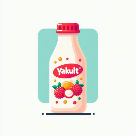 Milk bottle with fruits and berries. Vector illustration in flat style.のイラスト素材