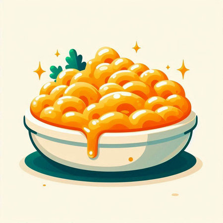 Illustration of a bowl of macaroni and cheese with sauceのイラスト素材