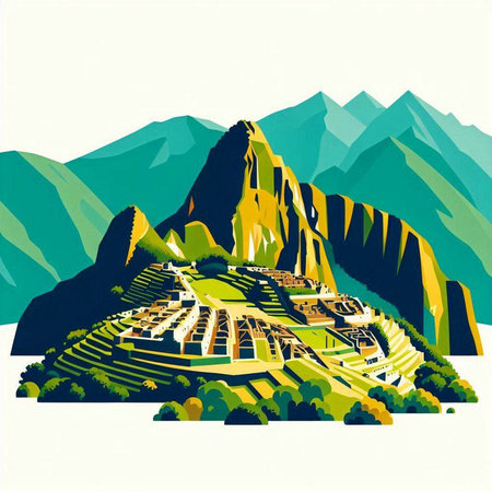 Mountain landscape with a village in the mountains. Vector illustration.のイラスト素材