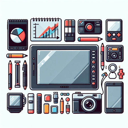 Vector illustration of a set of modern digital gadgets and gadgets. Flat design.のイラスト素材