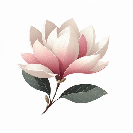 Magnolia flower isolated on white background. Hand drawn illustration. Vector.のイラスト素材