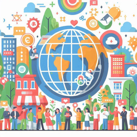 People around the world. Vector illustration in flat design style. Global communication.のイラスト素材