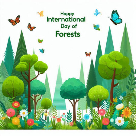 Happy International Day of the Forests on white background. Vector illustrationのイラスト素材