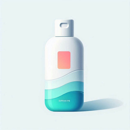 Illustration of a bottle of shampoo on a light blue background.のイラスト素材