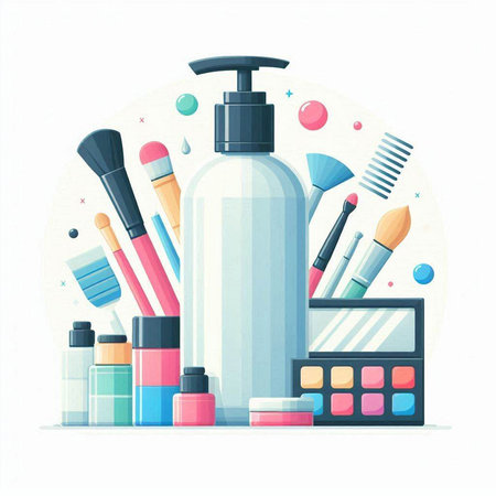 Cosmetics and makeup products. Vector illustration in a flat style.のイラスト素材