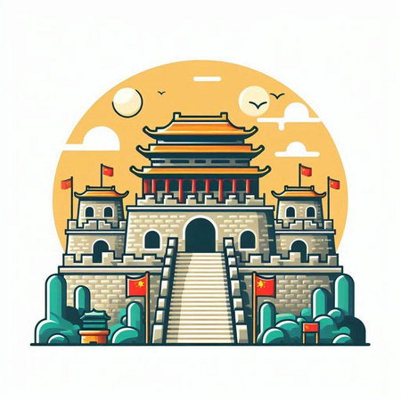 Landmark of China ancient city. Vector illustration in flat style.のイラスト素材