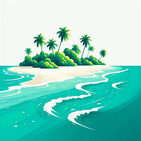 Tropical island with palm trees and sea. Vector illustration.のイラスト素材