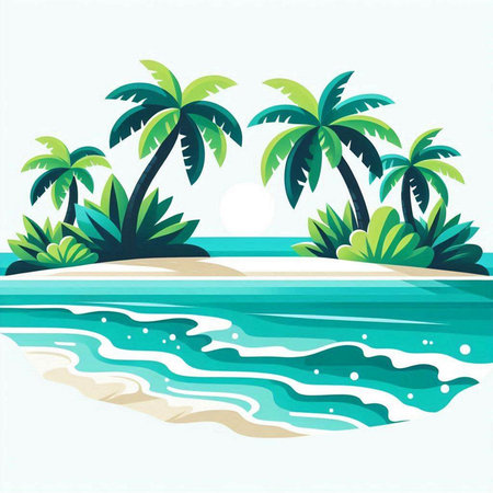 Tropical island with palm trees and sea. Vector illustration.のイラスト素材