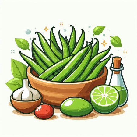 Illustration of Aloe vera in a bowl with ingredients.のイラスト素材