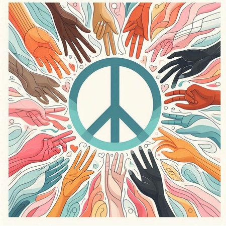 Hands with peace sign in the center. Symbol of peace. Vector illustration.のイラスト素材