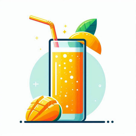 Orange juice in glass with straw and orange fruit. Vector illustration.のイラスト素材