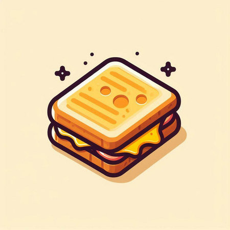 Sandwich icon. Vector illustration of sandwich with cheese and ham.のイラスト素材