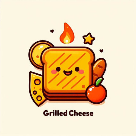Vector illustration of a cute and funny sandwich character with cheese and appleのイラスト素材