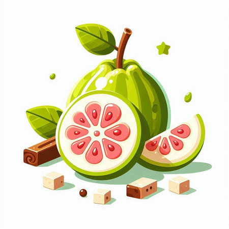Guava fruit isolated on white background. Vector illustration for your designのイラスト素材