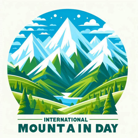 International Mountain Day. Vector illustration of a banner with mountains in the background.のイラスト素材
