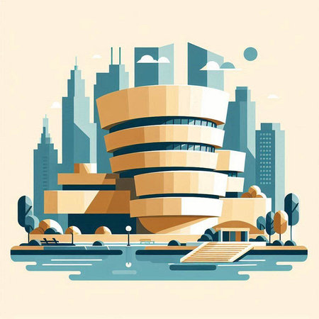 Modern office building in the city. Vector illustration in flat style.のイラスト素材