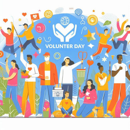 Volunteer day concept with group of people. Vector illustration.のイラスト素材