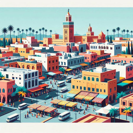 Koutoubia Mosque in Marrakesh, Morocco. Vintage vector illustrationのイラスト素材