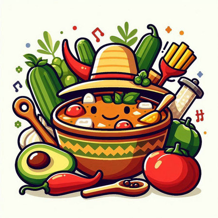 Mexican food vector illustration. Traditional mexican food in bowl.のイラスト素材