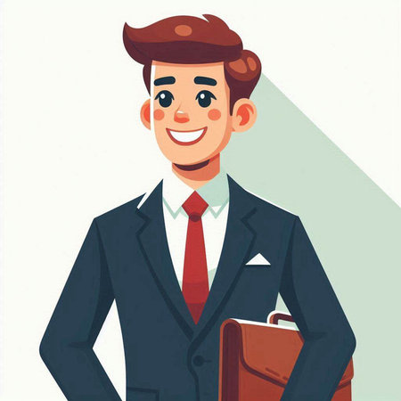 Businessman in suit and tie with briefcase. Vector illustration.のイラスト素材