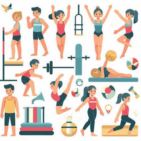 Fitness and healthy lifestyle. Vector illustration in flat cartoon style.のイラスト素材