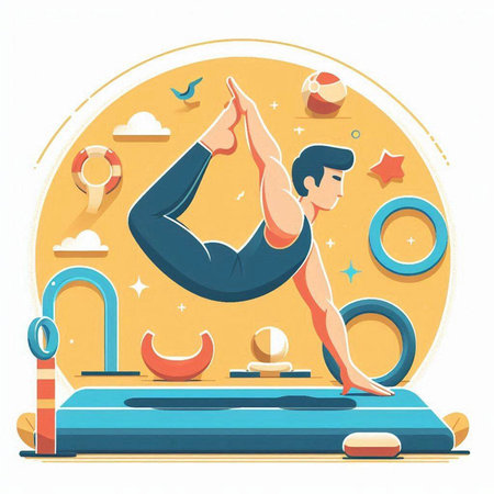 Vector illustration of a man doing yoga on a mat. Flat style.のイラスト素材