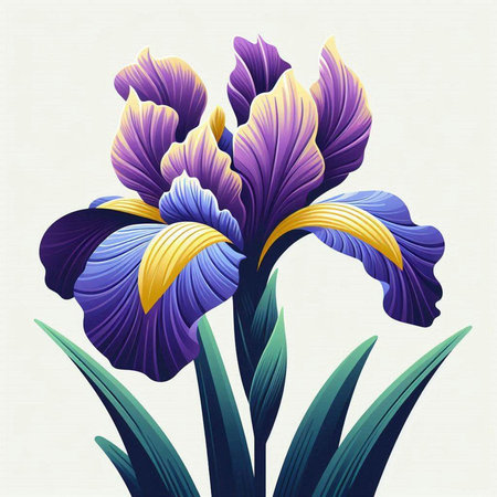 Illustration of iris flowers in retro style on light background.のイラスト素材