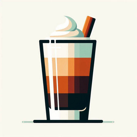 Iced coffee with whipped cream in a glass. Vector illustration.のイラスト素材