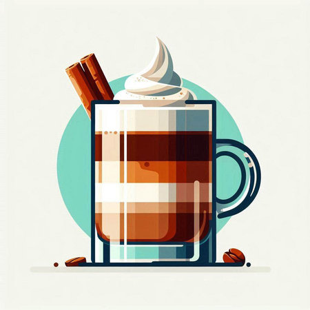 Cup of hot coffee with whipped cream and cinnamon. Vector illustration.のイラスト素材