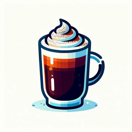 Coffee with whipped cream in a glass cup. Vector illustration.のイラスト素材