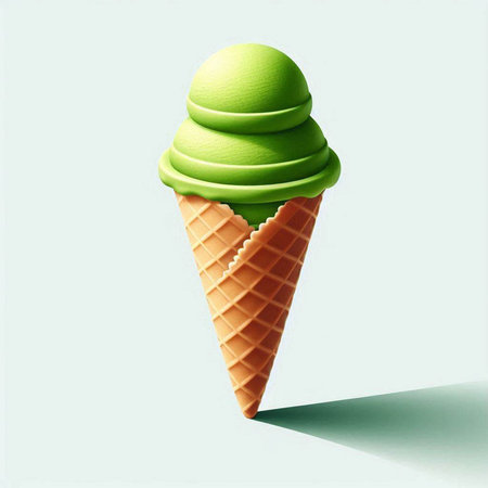 Ice cream cone with shadow on white background. 3D illustration.のイラスト素材