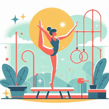 Girl doing gymnastics on a gymnastic ring. Vector illustration.のイラスト素材