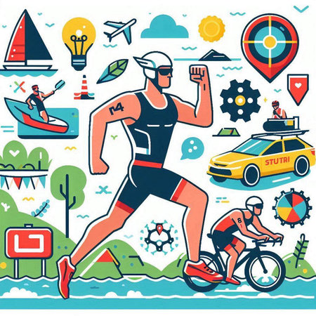 Vector illustration of triathlon, cycling, cycling, cross-country.のイラスト素材