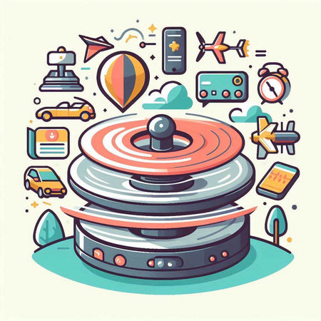 Vinyl record player. Vector illustration in doodle style.のイラスト素材