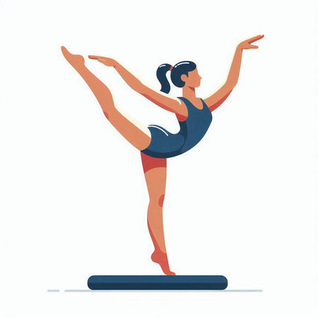 Young woman doing yoga on a balance beam. Flat vector illustration.のイラスト素材