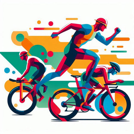 Cyclists racing in abstract colorful background. Sport vector illustration.のイラスト素材