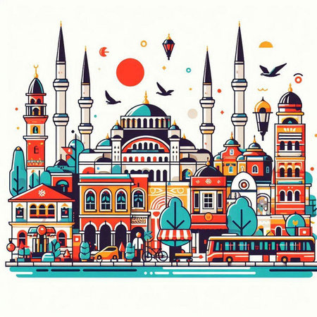 Colorful illustration of Istanbul, Turkey. Colorful vector illustration.のイラスト素材