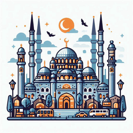 Vector illustration of the famous mosque in Istanbul, Turkey. Vector illustrationのイラスト素材