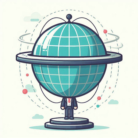 Cartoon illustration of a flying saucer in front of the globeのイラスト素材