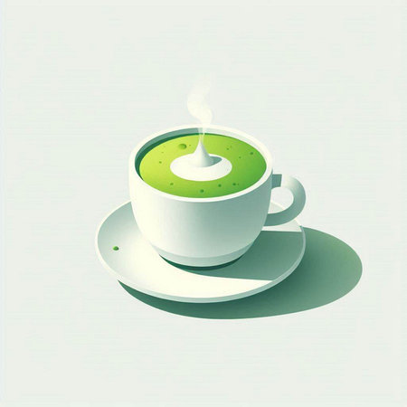 Cup of green matcha latte on white background. Vector illustration.のイラスト素材