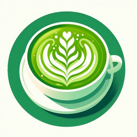 Green tea cup with latte art. Vector illustration. Eps 10のイラスト素材