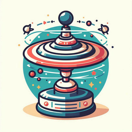 Cartoon vector illustration of a flying saucer with planets and birdsのイラスト素材