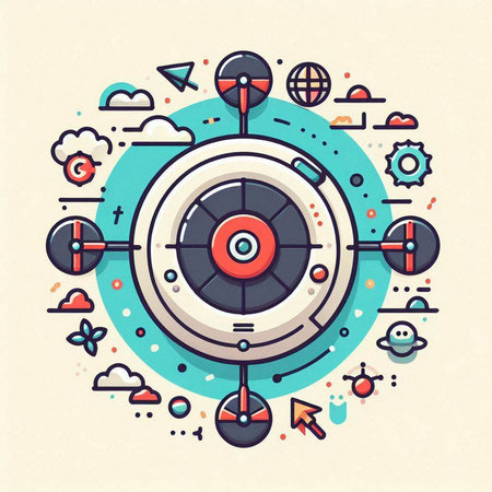 Futuristic flat design vector illustration with round target and arrows for web and mobile applicationsのイラスト素材